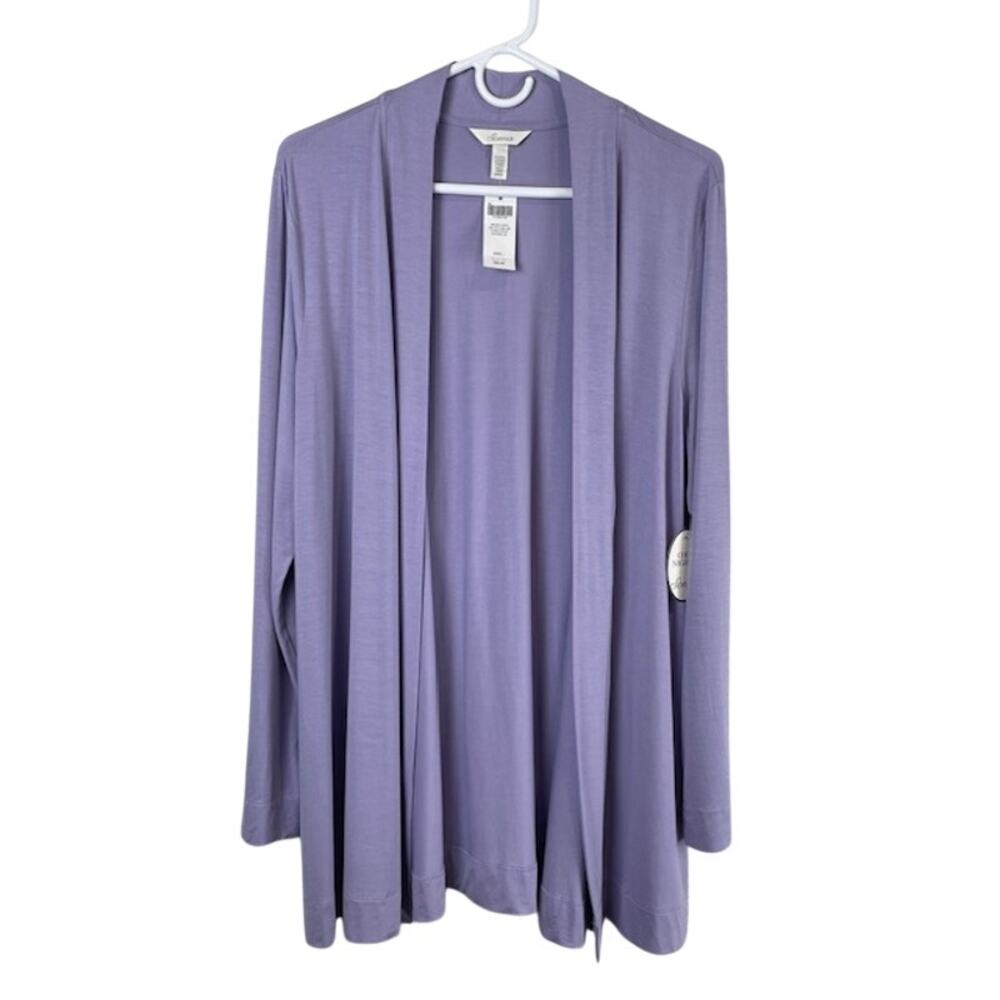 Soma women's lavender knit cardigan with cozy draped collar.